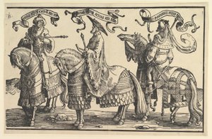 Ahas, Hiskia, Manasse, från Israels tolv kungar, ca. 1520. av Lucas van Leyden
