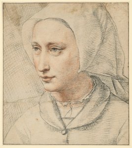 Bystporträtt av en kvinna med mössa, halvt vänd åt vänster av Lucas van Leyden