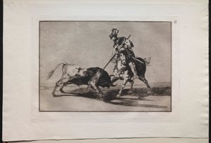Tjurfäktningar: El Cid Campeador spjuts av en annan tjur av Lucas van Leyden