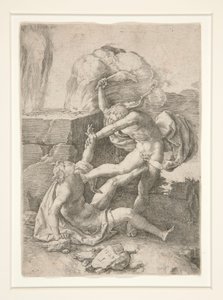 Kain dödar Abel, från historien om Adam och Eva av Lucas van Leyden