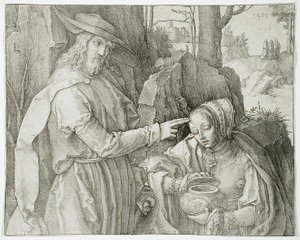 Kristus som trädgårdsmästare visar sig för den heliga Maria Magdalena av Lucas van Leyden