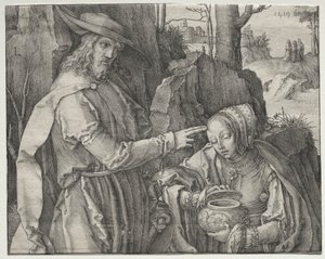 Kristus som trädgårdsmästare som visar sig för den heliga Maria Magdalena av Lucas van Leyden