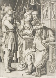 David spelar harpan före Saul av Lucas van Leyden