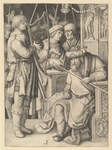 David spelar harpa inför Saul av Lucas van Leyden