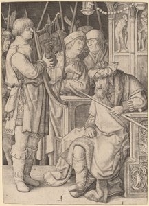 David spelar harpan före Saul av Lucas van Leyden