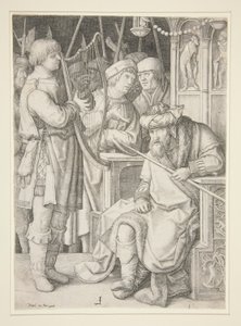 David spelar harpan före Saul av Lucas van Leyden