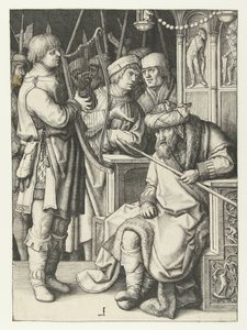 David spelar harpa för Saul av Lucas van Leyden
