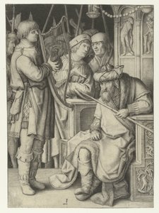 David spelar harpa för Saul av Lucas van Leyden