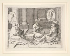 Josef tolkar drömmarna i fängelset (1 Mos 40:5-19) av Lucas van Leyden