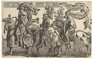 Joshua, David och Judas Maccabee, från The Nine Heroes, ca. 1520. av Lucas van Leyden