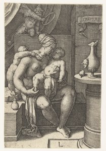 Kärlek Välgörenhet (titel på objekt) Seven Virtues (serietitel) av Lucas van Leyden