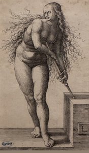 Lucretias självmord, mellan 1514 och 1515 (Gravyr) av Lucas van Leyden