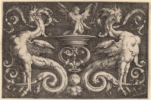 Prydnad med två sfinxer och en bevingad man av Lucas van Leyden