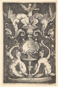 Panel av prydnad med två sirener, 1528. av Lucas van Leyden