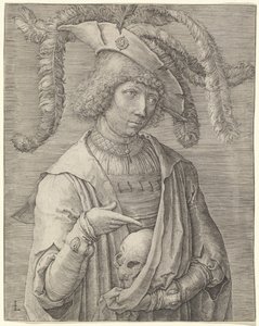 Porträtt av en ung man med en skalle av Lucas van Leyden