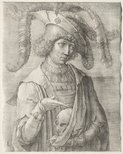 Porträtt av en ung man med en skalle av Lucas van Leyden
