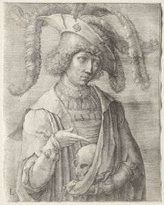Porträtt av en ung man med en skalle, ca. 1519. av Lucas van Leyden