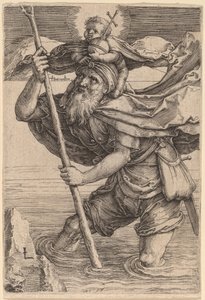 Den helige Christopher som bär Kristus av Lucas van Leyden