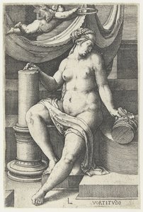 Krya på dig Vortitudo (titel på objekt) Seven Virtues (serietitel) av Lucas van Leyden