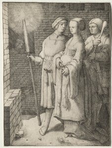 Mannen med facklan och en kvinna följt av en dåre av Lucas van Leyden