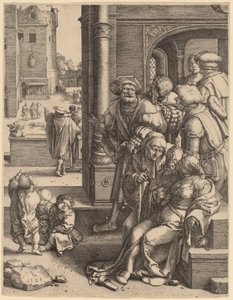Poeten Vergilius upphängd i en korg av Lucas van Leyden