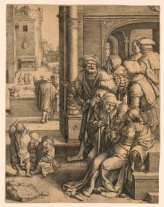 Poeten Vergilius upphängd i en korg av Lucas van Leyden