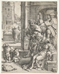 Poeten Vergilius upphängd i en korg av Lucas van Leyden