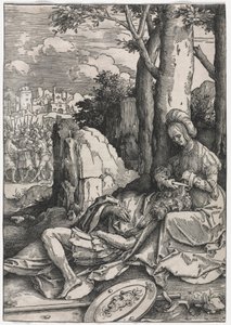 Kvinnornas makt: Simson och Delila, ca 1512 (träsnitt) av Lucas van Leyden