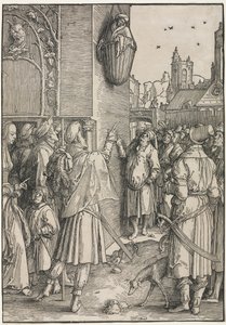 The Power of Women: Poeten Vergilius upphängd i en korg av Lucas van Leyden