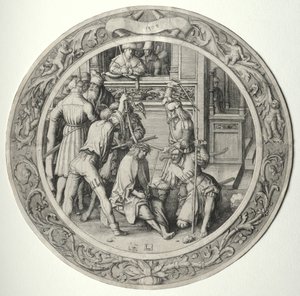 Den runda passionen: Kristus krönt med törnar av Lucas van Leyden
