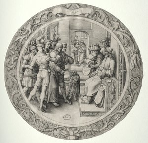 Den runda passionen: Kristus inför översteprästen av Lucas van Leyden
