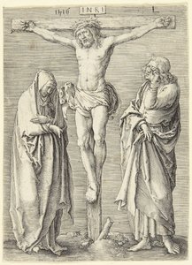 Jungfrun och Sankt Johannes vid korsets fot av Lucas van Leyden
