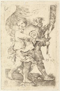 Två pojkar med hjälm och standard, 1527. av Lucas van Leyden