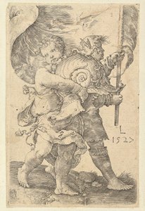 Två pojkar med hjälm och standard, 1527. av Lucas van Leyden