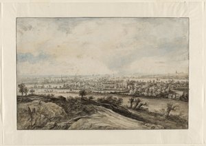 Ett panoramiskt flodlandskap med Pollard Willows av Lucas van Uden