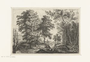 Landskap med en bäck genom en skog Sex landskap (serietitel) av Lucas van Uden