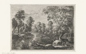 Landskap med en bäck och en jägare Sex landskap (serietitel) av Lucas van Uden