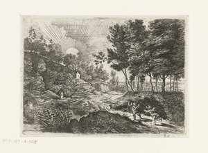 Landskap med två putti Landskap med en pojke och en kvinna med en kanna Fem landskap (serietitel) av Lucas van Uden
