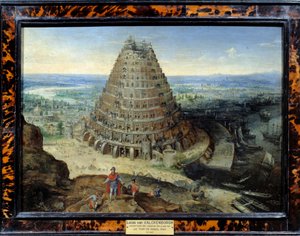 La Tour de Babel-målning av Lucas van Valckenborch (1530-1597) 1594 Sön. 0,41 x 0,56 m - Babels torn. Målning av Lucas van Valckenborch (1530 -1597)