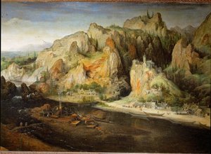 Bergslandskap med blastfurnace (olja på duk)