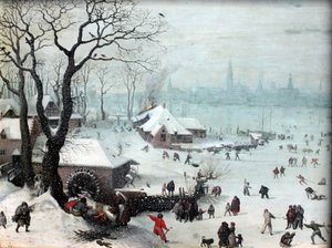 Vinterlandskap nära Antwerpen med snöfall