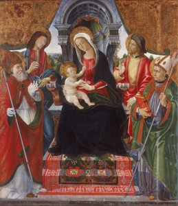 Jungfru och barn med Saints Nicholas, Sebastian, Roch och Martin av Lucchese School Late 15th Century