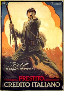 Italiensk propagandaaffisch som annonserar krigsobligationer av Luciano Achille Mauzan