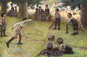Pojkar som spelar cricket (akvarell)