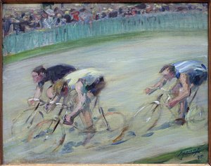 Den sista rusningen. Målning av Lucien Jonas (1880-1947), olja på duk 1905, fransk konst, 1900-talet. Musee la piscine, Roubaix.