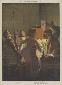Pokerspelet (färg litho) av Lucien Henri Weiluc