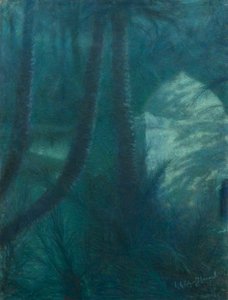 La Palmeraie, Marrakech, i månsken (pastell på papper monterad på kartong)
