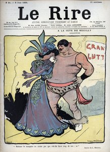 På festen i Neuilly: omsorg - en elegant klädd kvinna pratar med en tecknande brottare av Lucien Marie Francois Metivet (1863-1930) - skratten den 8 juni av Lucien Metivet