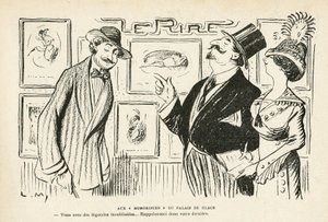 Illustration i Le Rire, nr 481, 27/04/12 - På ""Humorister"" i Palais des Glaces - Salon des independants Humoristes (gravyr) av Lucien Metivet