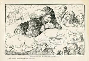 illustration i Le Rire, 21/06/13 - Från himlens topp, hans sista viloplats (gravyr) av Lucien Metivet